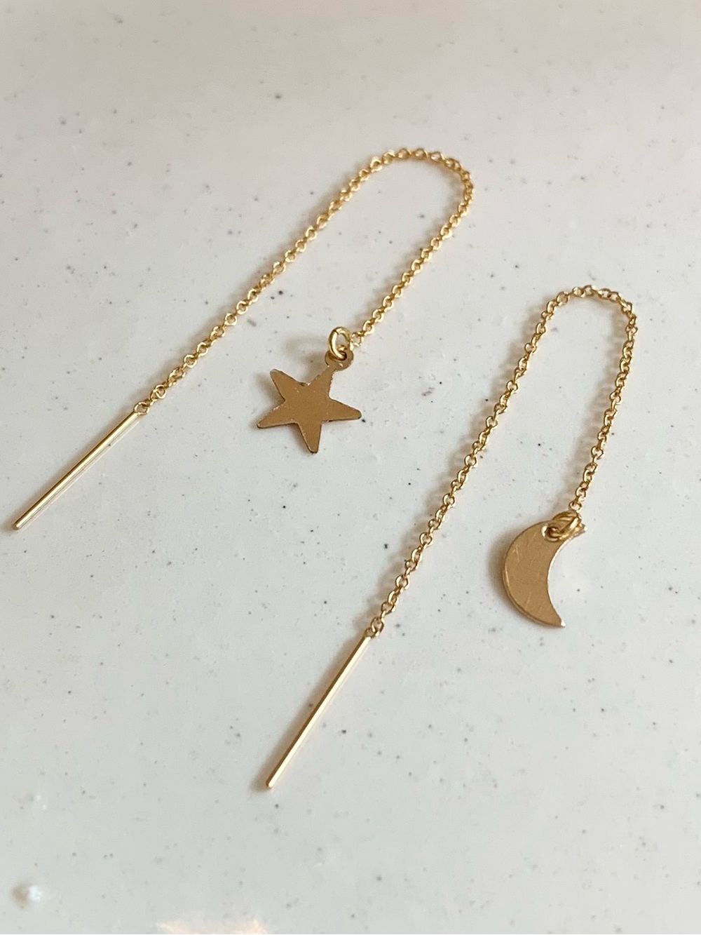 Gold Moon & Star Threader Earrings - Women Jewelry